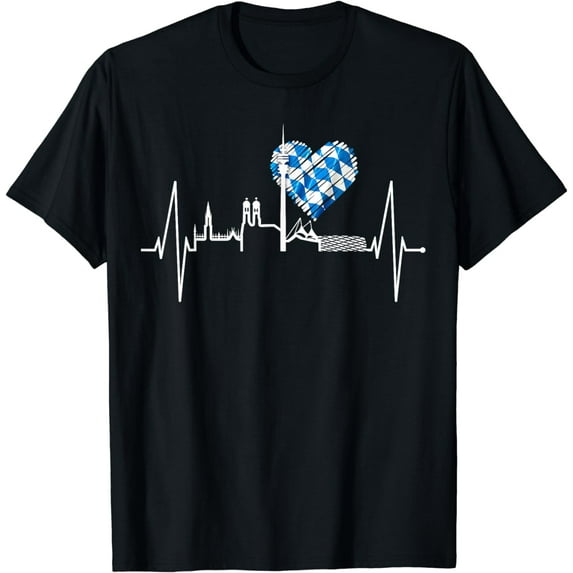 Munich Skyline Heartbeat Bavaria Flag Germany I Love München T-Shirt