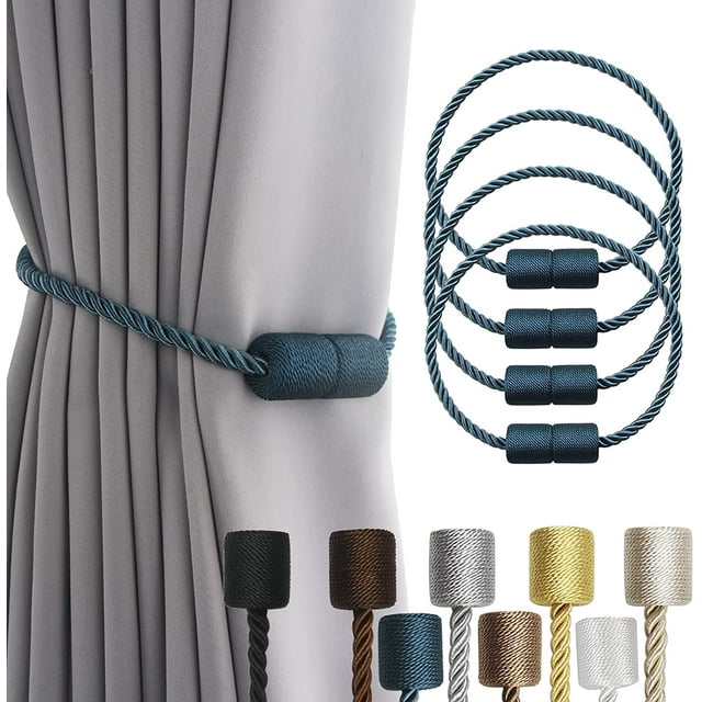 Municipal 2 Pack Black Strong Magnetic Curtain Tiebacks Outdoor Elegant Decorative Tie Backs Modern Rope Tiebacks for Drapes Window Curtain Holdbacks for Draperies