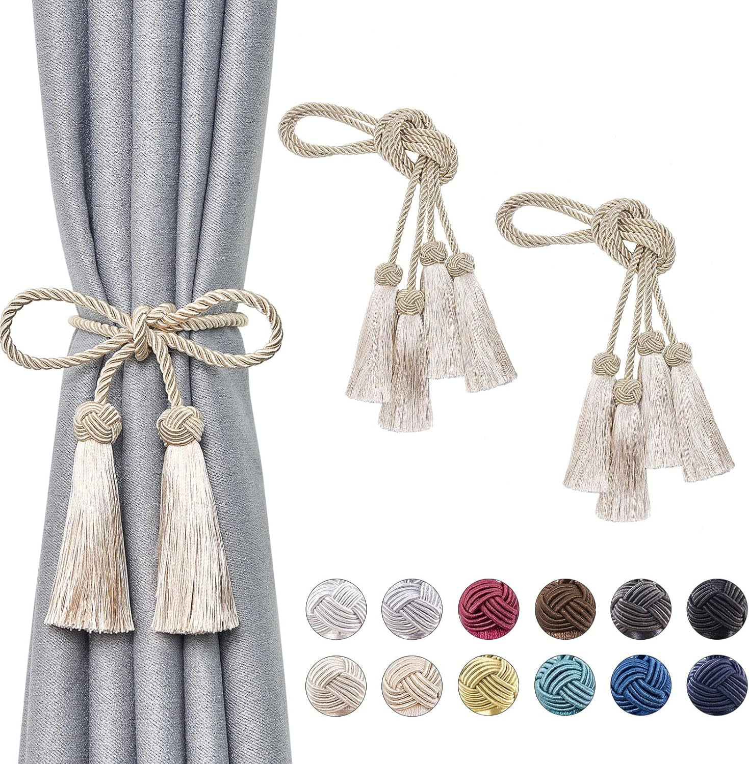 Municipal 2 Pack Double-Ended Tassel Curtain Tiebacks Handmade Braided ...