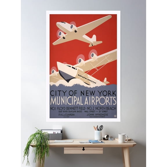 Municipal Airports, 1936. Vintage Poster Poster Wall Art, Modern Wall Decor For Living Room Bedroom, 8x12 UNFRAMED