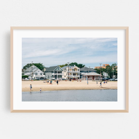 Municipal Beach, Somers Point - Somers Point New Jersey Photography Beach House Seaside Beach Coastal Boardwalk Architecture Summer Oak Framed Wall Art Print 20 x 30 inches