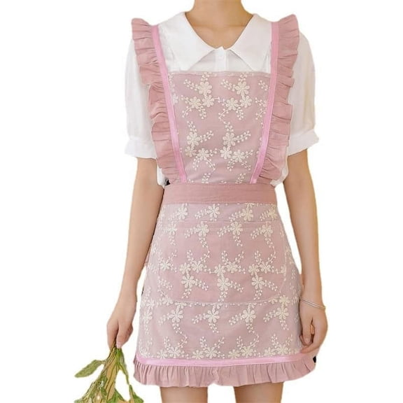 HLSOHJP Cross Back Apron for Women Embroidery Style Pinafore Dress with Pockets