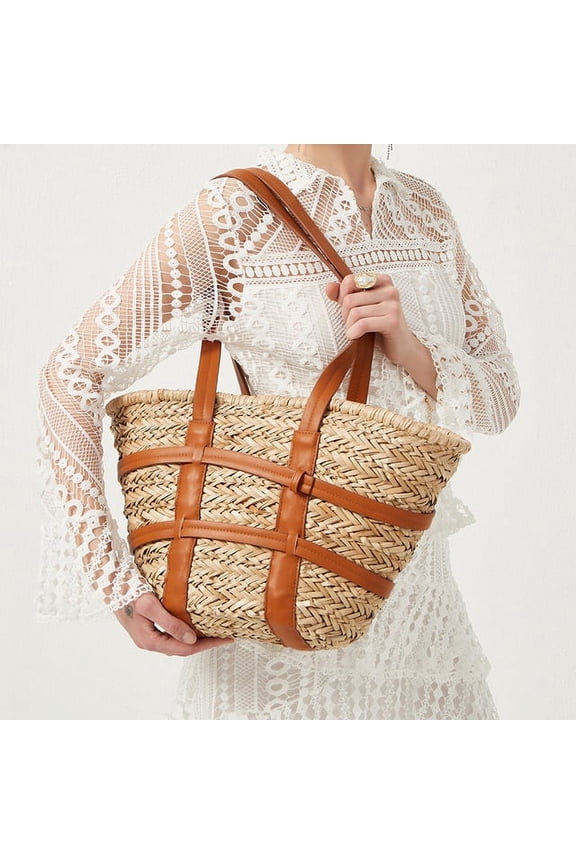 Fashion Large Rattan Basket Bag Designer Wicker Women Shoulder Bags Luxury Straw Handbag Summer Beach Big Shopper Purse Bali Sac
