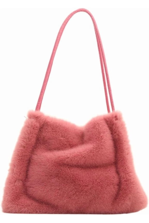 Faux Fur Tote Bag Women Fuzzy Hobo Bags Bucket Shoulder Bag Trendy Plush Satchels Crossbody Purse Top-Handle Handbag