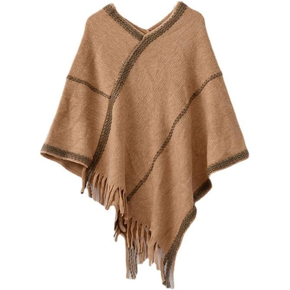 HLSOHJP Fringed Poncho Sweater Soft Knit Cape Sweater Pullover Shawl Poncho for Women Girls