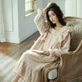 thumbnail image 1 of Municipal Lace Nightgown Fleece Sleepwear Womens Winter Night Dress Warm One Piece Pajamas Long Sleeve Solid Bow Ruffle Home Wear, 1 of 6