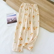 Municipal New100% Cotton Gauze Sleepwear Womens Cotton Long Pajamas Pants Women Loungewear Strawberry Print Autumn Loose Pants
