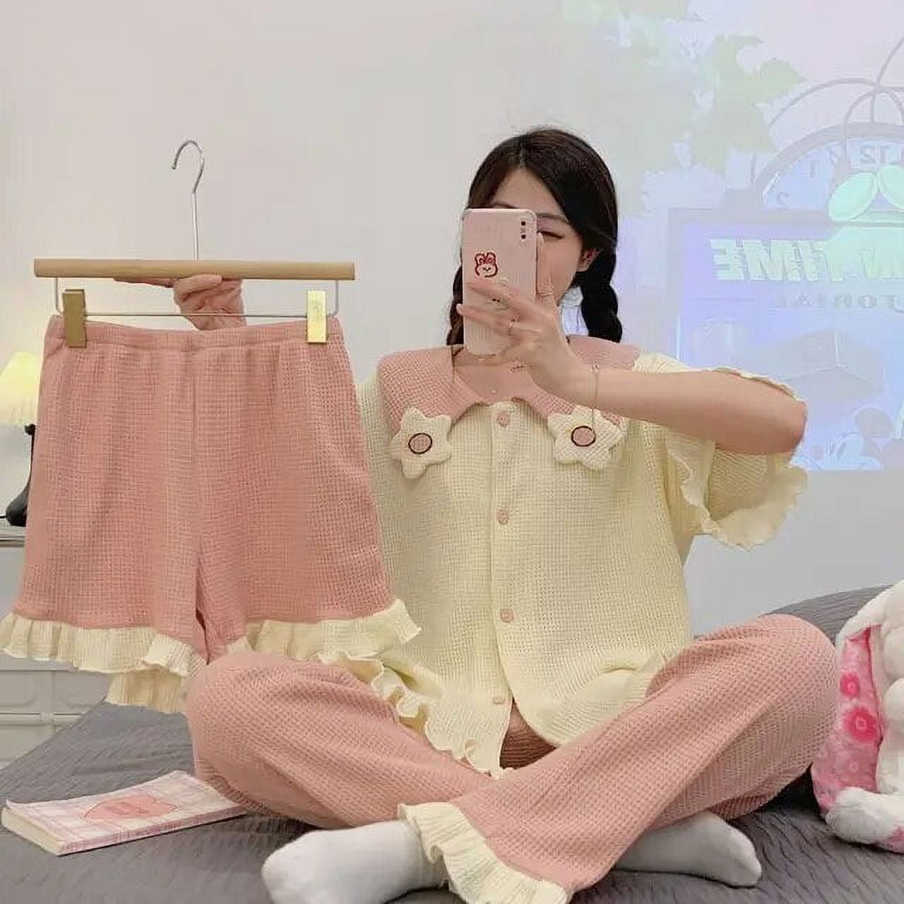 Municipal Patchwork Sleepwear Women Pajama Sets 3 Pieces Flower Long ...