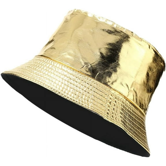 HLSOHJP Patent Leather Bucket Hat Fisherman Hat for Women Men Sun Hat Foldable Reversible Bucket Hat Summer Beach Hat