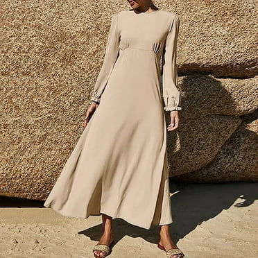 Municipal Plus-size Women's Loose Maxi Dresses Round Neck Solid Color Large Swing Dress Autumn Winter Ruffle Long Sleeve Casual Dresses