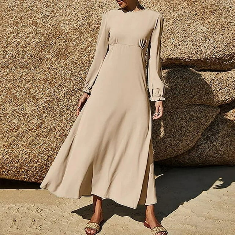 Casual Long sleeve Solid Color Round neck Plus size maxi Dresses Casual Long sleeve Solid Color Round neck Plus size maxi Dresses