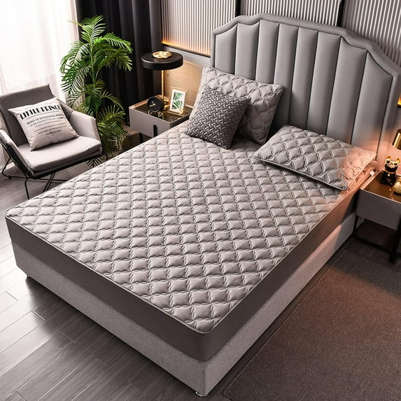 Municipal Queen Fitted Sheet,Thick Cotton Quilted Fitted Bed Sheets,Solid Color Non -Slip Comfortable Mattress Topper Available in All Seasons,White,135x200cm