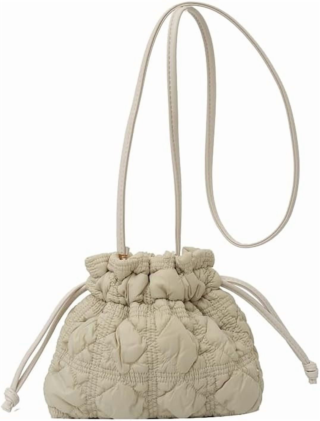 HLSOHJP Quilted Bags Mini Puffer Crossbody Bag Puffy Purse for Women Drawstring Clutch Bag Small Shoulder Purse