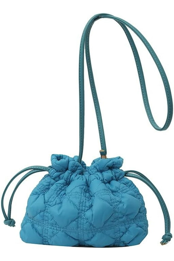 HLSOHJP Quilted Bags Mini Puffer Crossbody Bag Puffy Purse for Women Drawstring Clutch Bag Small Shoulder Purse