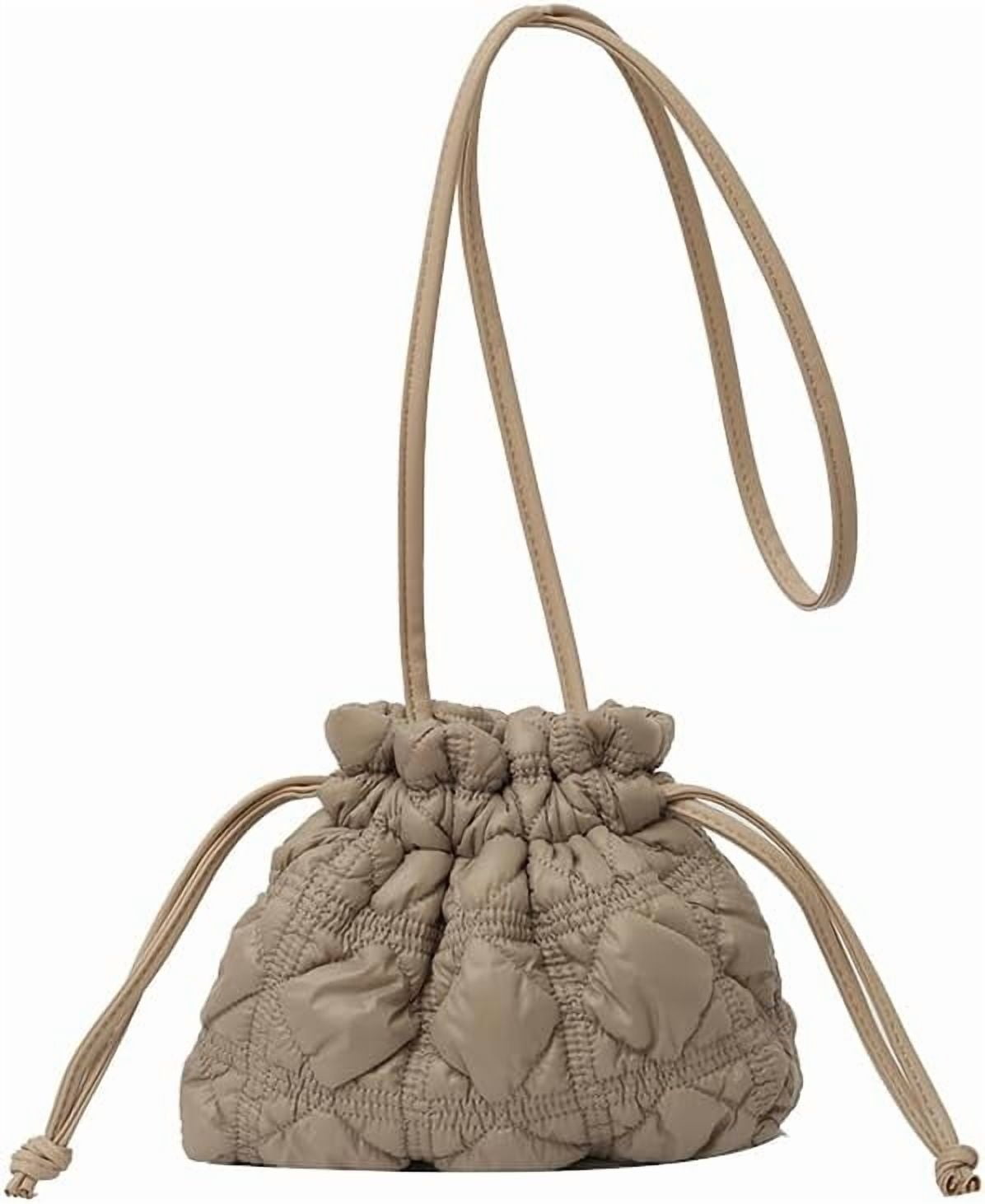 HLSOHJP Quilted Bags Mini Puffer Crossbody Bag Puffy Purse for Women Drawstring Clutch Bag Small Shoulder Purse