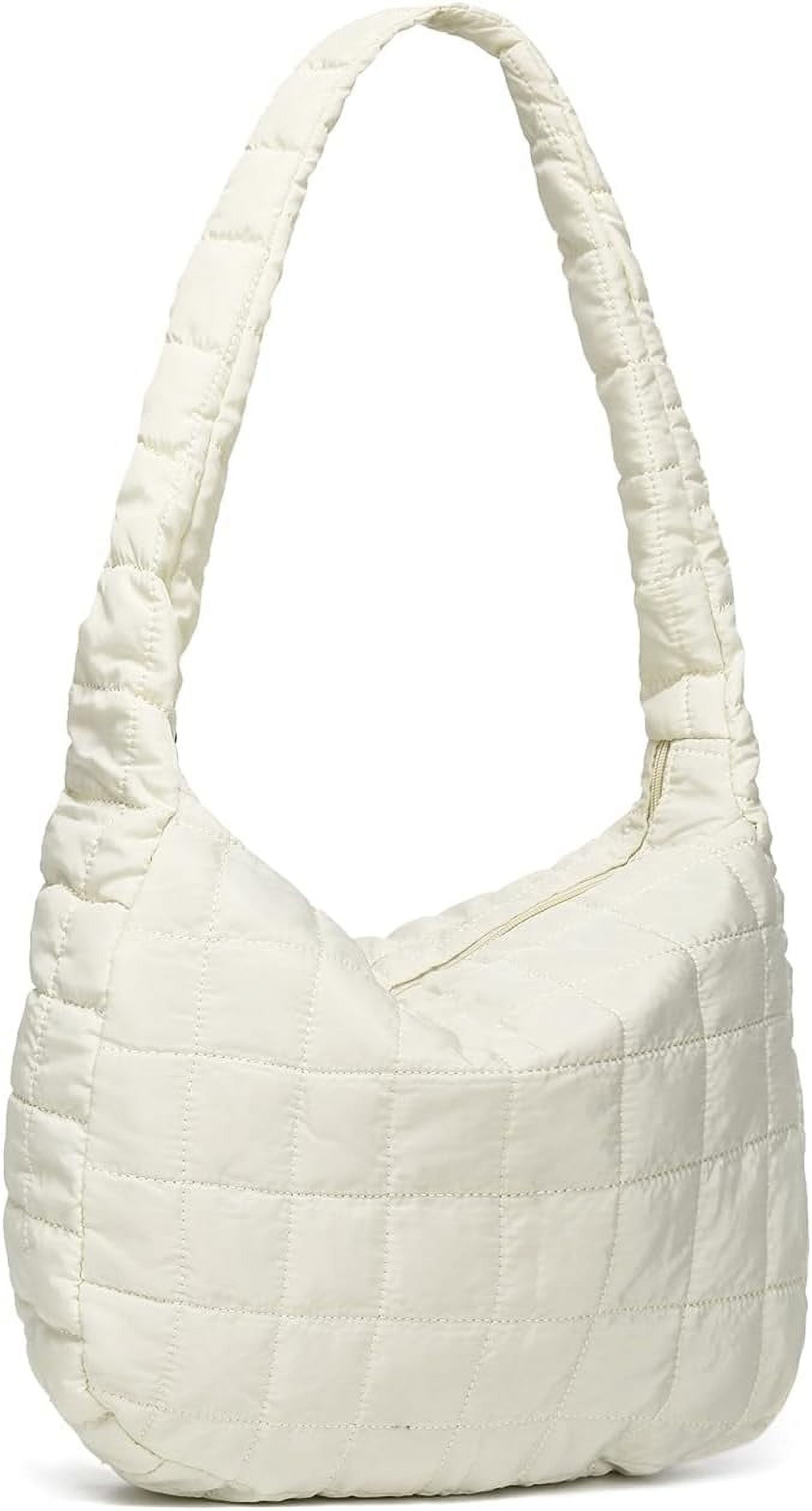 Women's Quilted Puffer Crescent Bag - Nylon Crossbody Tote With Zipper (Multiple Colors)