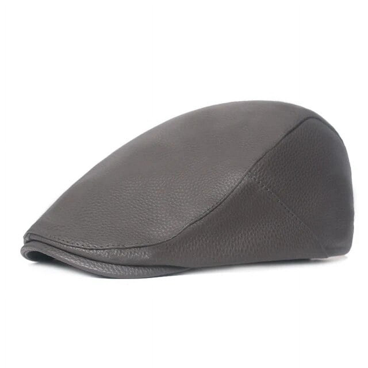 Elwow PU Leather Driving Flat Cap Duckbill Ivy Irish Cap Newsboy Cabbie Scally Beret Hat (Black) At Men's Clothing Store