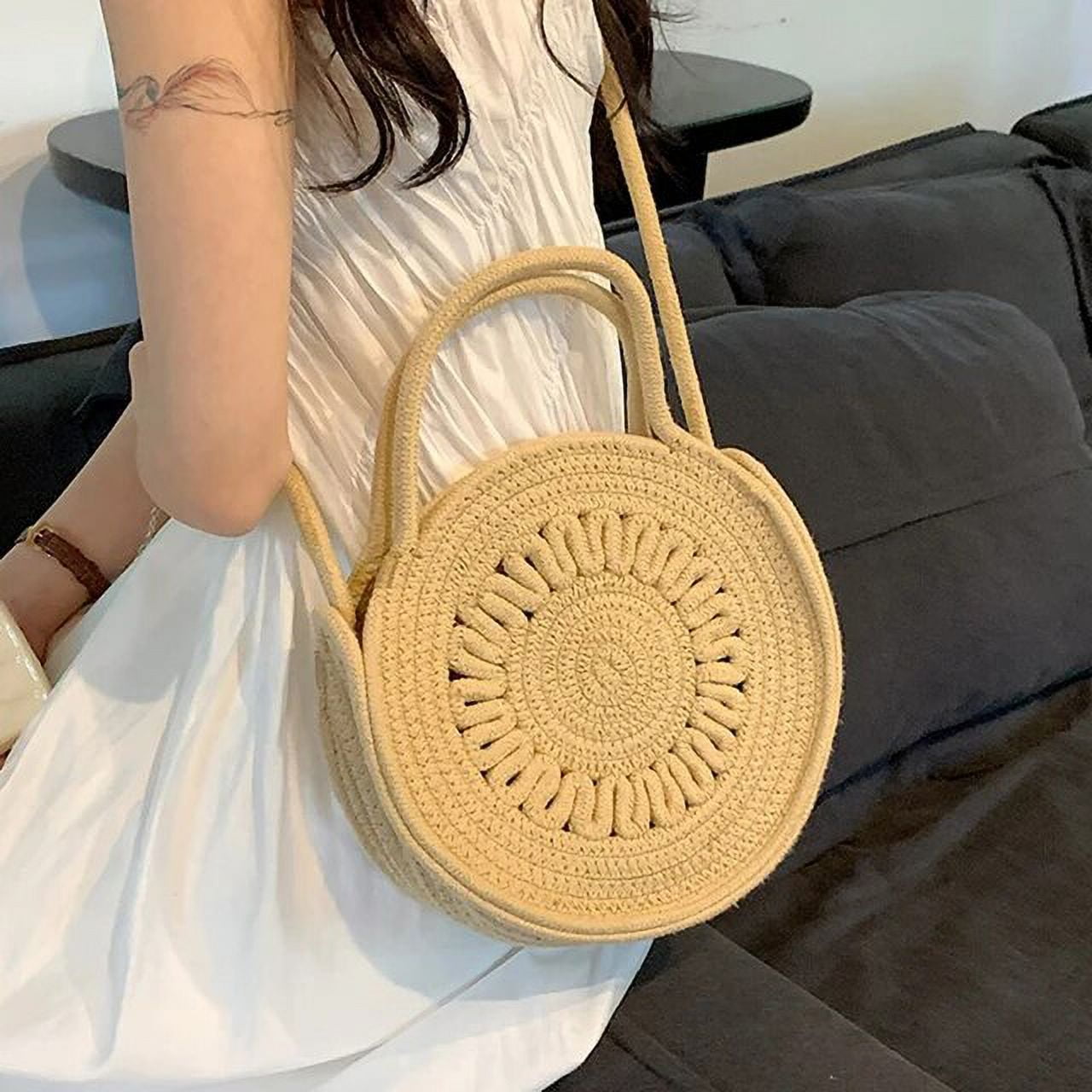 Municipal Round Straw Shoulder Bags for Women Summer Beach Boho Woven Crossbody Bag Rattan Crochet Handbags Raffia Large Tote Bag New Walmart