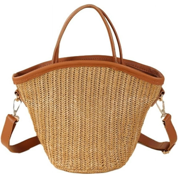 HLSOHJP Straw Beach Bags for Women Woven Crossbody Bags Handmade Tote Bag Raffia Bag Straw Purse Sling Bag Handbag Summer Vacation