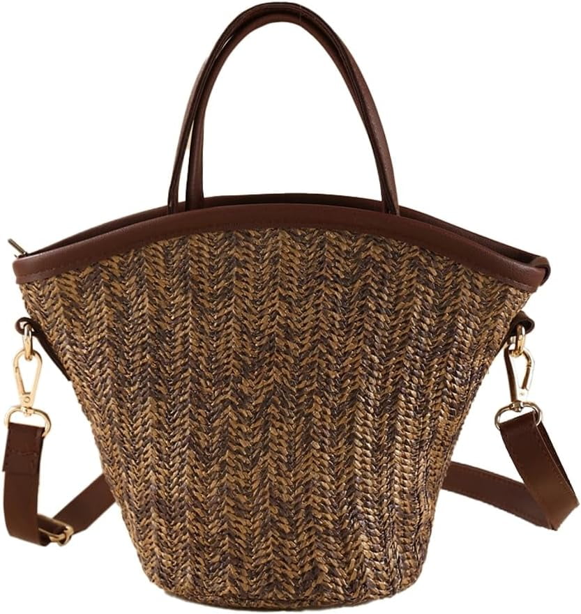 HLSOHJP Straw Beach Bags for Women Woven Crossbody Bags Handmade Tote Bag Raffia Bag Straw Purse Sling Bag Handbag Summer Vacation