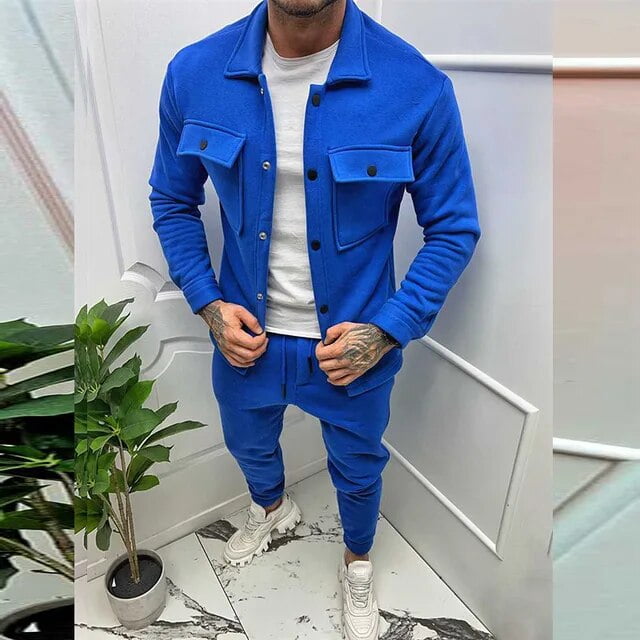 Municipal Streetwear Mens Two Piece Sets Autumn Trend Turndown Collar