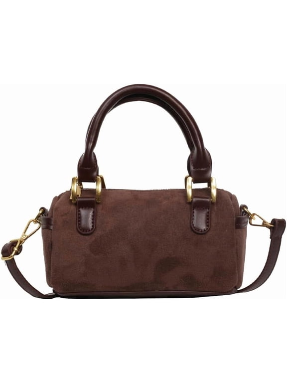 Suede Boston Barrel Bag Women Corduroy Boho Satchels Shoulder Bag Crossbody Purse Mini Top-handle Tote Handbag