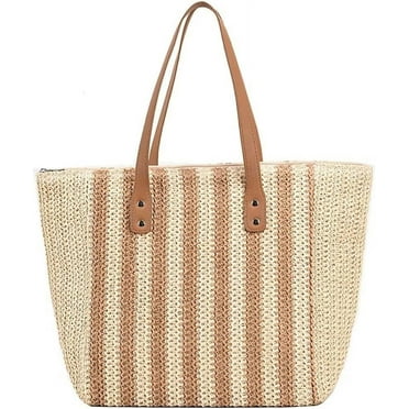 Municipal Tote Bag for Women Lightweight Straw Shoulder Purse Large Capacity Woven Beach Handbag for Travel Vacation