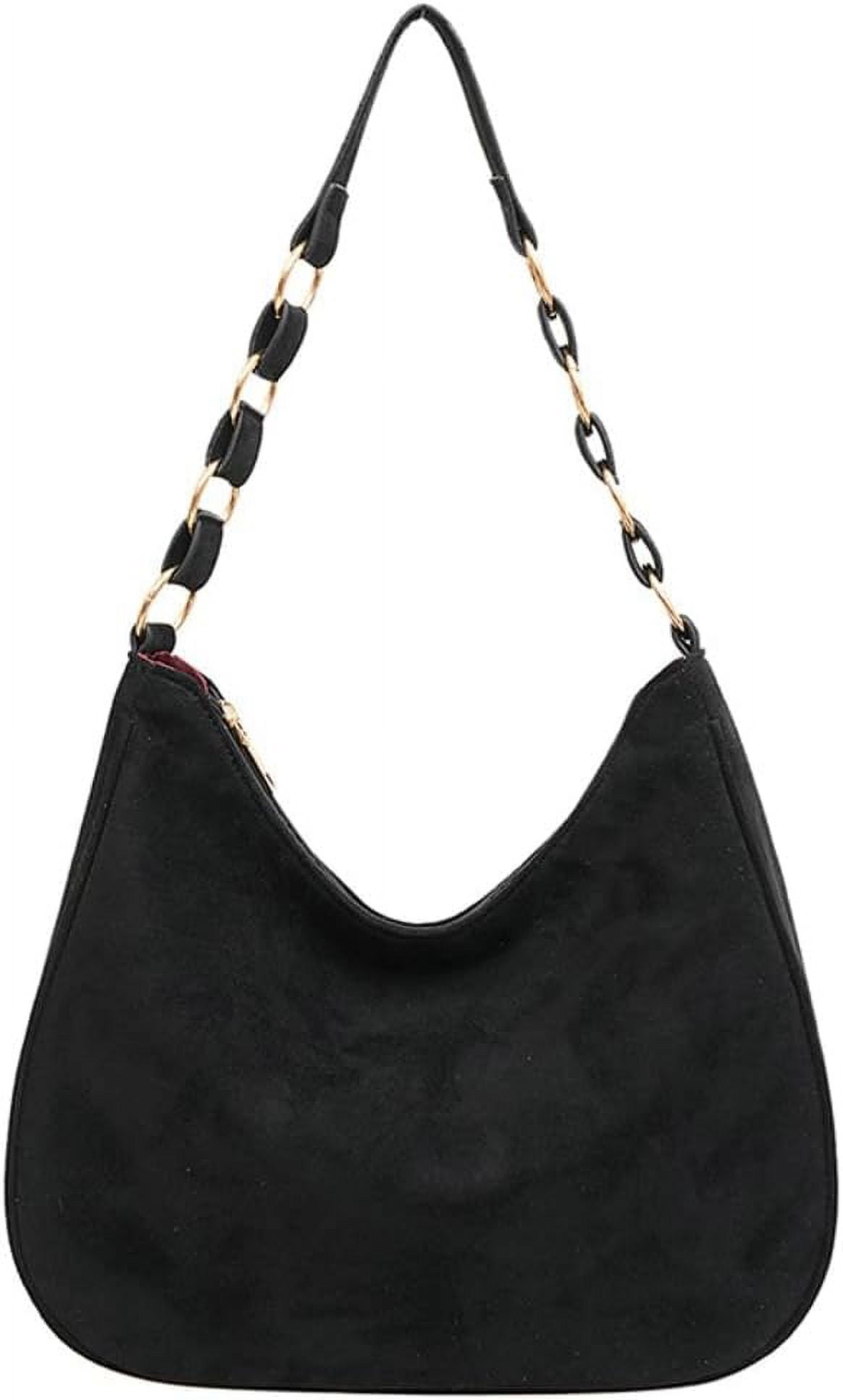 Zwarte Suède Schoudertas My Fringe - Stevige Halve Maan Schoudertas Franjes Trendy Suede Dames Tassen Zwart