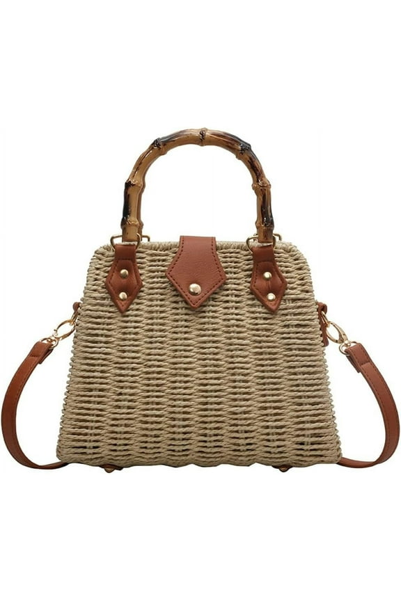 Women Straw Crossbody Bag Handwoven Basket Handbags Summer Beach Weave Shoulder Bag Bamboo Handle Handmade Hobo Purse
