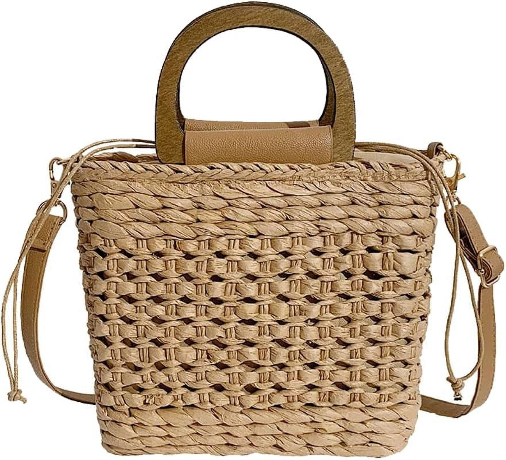 Municipal Women Straw Handbag Beach Bag Woven Rattan Crossbody Bags Handmade Leather Straps Satchel Clutch Purse Summer Vacation