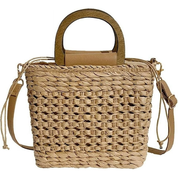 Municipal Women Straw Handbag Beach Bag Woven Rattan Crossbody Bags Handmade Leather Straps Satchel Clutch Purse Summer Vacation