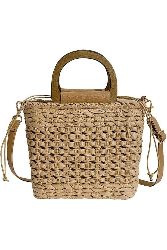 Women Straw Handbag Beach Bag Woven Rattan Crossbody Bags Handmade Leather Straps Satchel Clutch Purse Summer Vacation