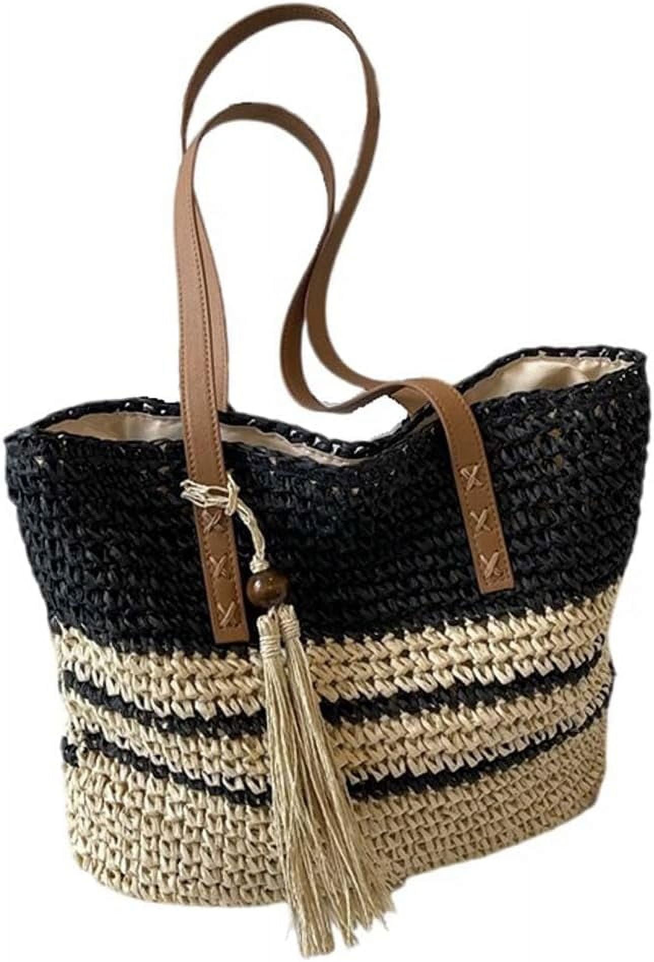 HLSOHJP Women Straw Woven Tote Beach Handmade Weaving  display picture 1
