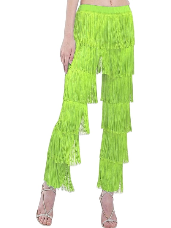 Women's Latin Dance Pants Tassel Ballroom Dance Professional Black Adult Fringe Rumba Tango Salsa Practice Pants