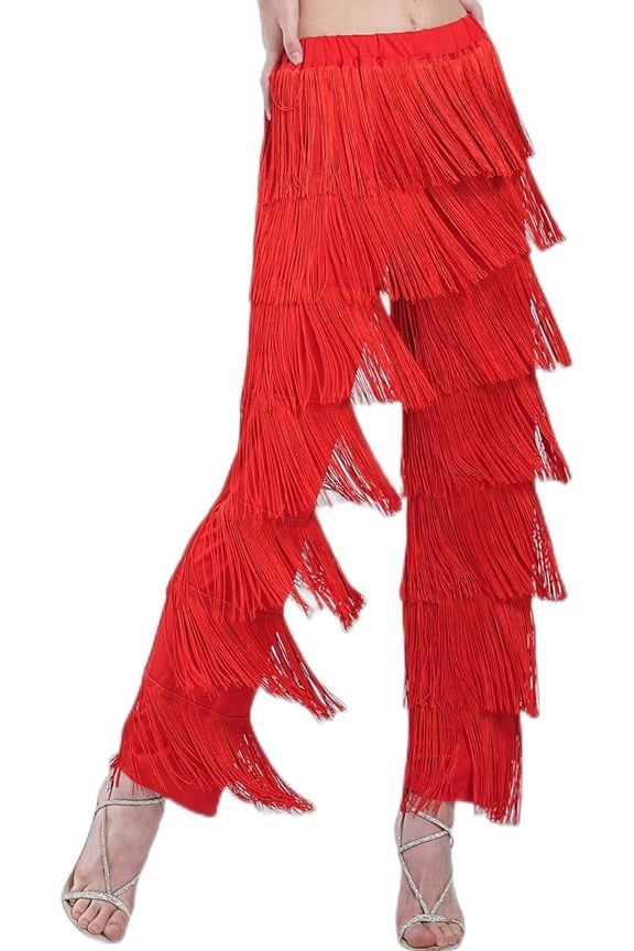 Women's Latin Dance Pants Tassel Ballroom Dance Professional Black Adult Fringe Rumba Tango Salsa Practice Pants