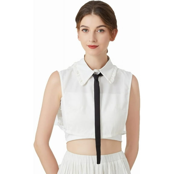 HLSOHJP Womens Ruffle Fake Collar Peter Pan Collar Half Shirt Blouse Collar Detachable Collar with Bow Tie
