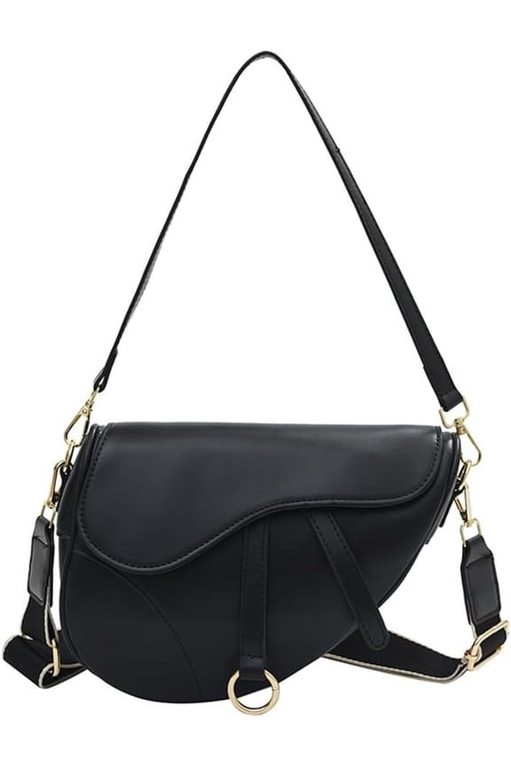 Womens Saddle Shoulder Bag PU Leather Black Mini Crossbody Underarm Satchel Bags Small Handbag Clutch Purse