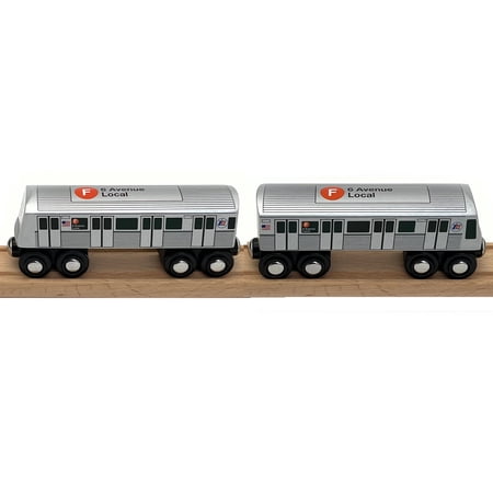 Munipals MP01_11SE NYC Subway R40 Slant-End F Train 2-Car Set Wooden Railway Toy