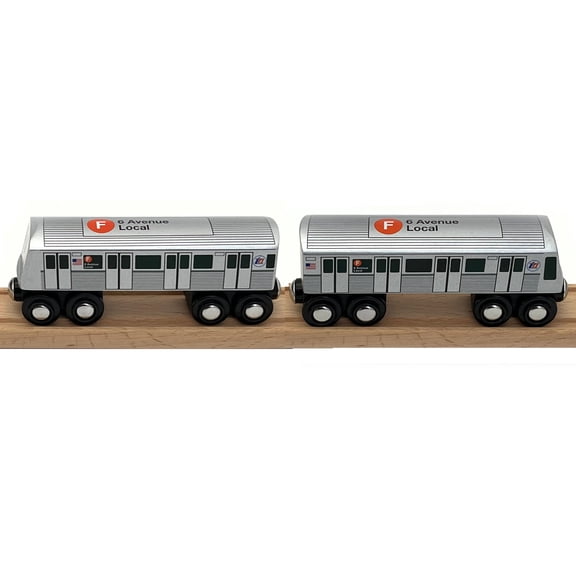 Munipals MP01_11SE NYC Subway R40 Slant-End F Train 2-Car Set Wooden Railway Toy