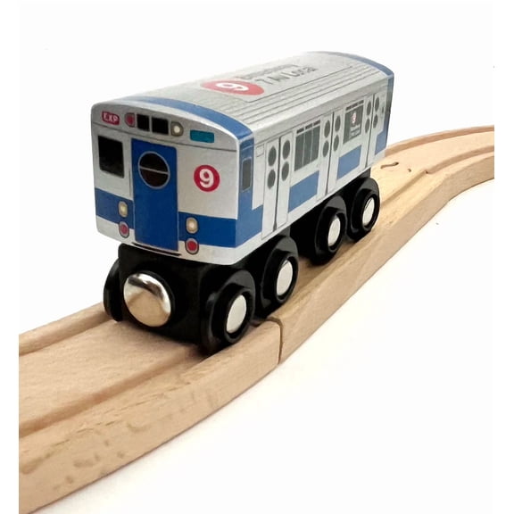 Munipals R15 NYC Subway 9-Train Platinum Mist BroadwaySeventh Avenue Local Wooden Train Car