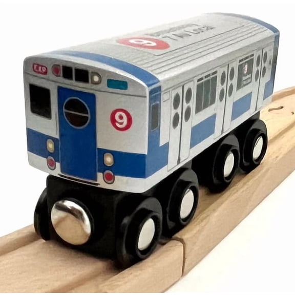 Munipals R15 NYC Subway 9-Train Platinum Mist BroadwaySeventh Avenue Local Wooden Train Car