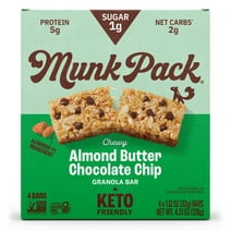 Munk Pack 1g Sugar Chewy Granola Bars Gluten-Free, Almond Butter Cocoa Chip, Box, 4 Count