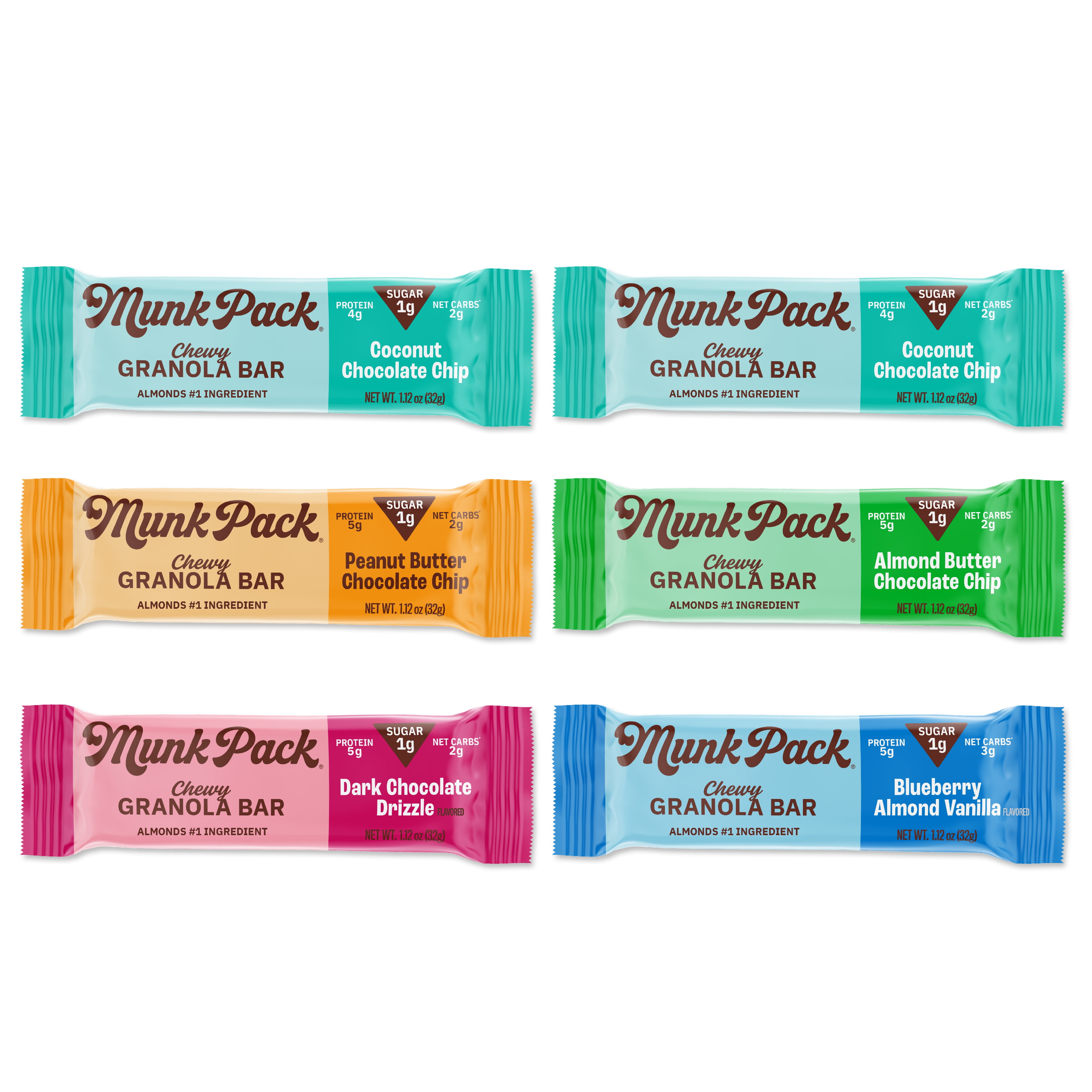 Munk Pack Healthy Snacks, 1g Sugar, Protein Granola Bars for
