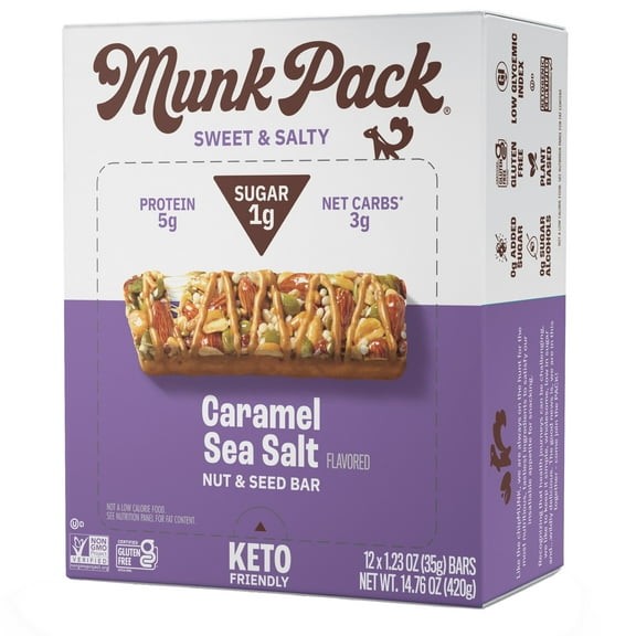Munk Pack 1g Sugar Nut & Seed Bars, Caramel Sea Salt, 12 Count