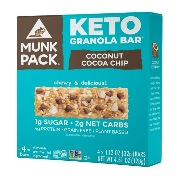 Munk Pack Coconut Cocoa Chip Keto Granola Bar, 1.12 Ounce - 4 count per pack -- 6 packs per case.
