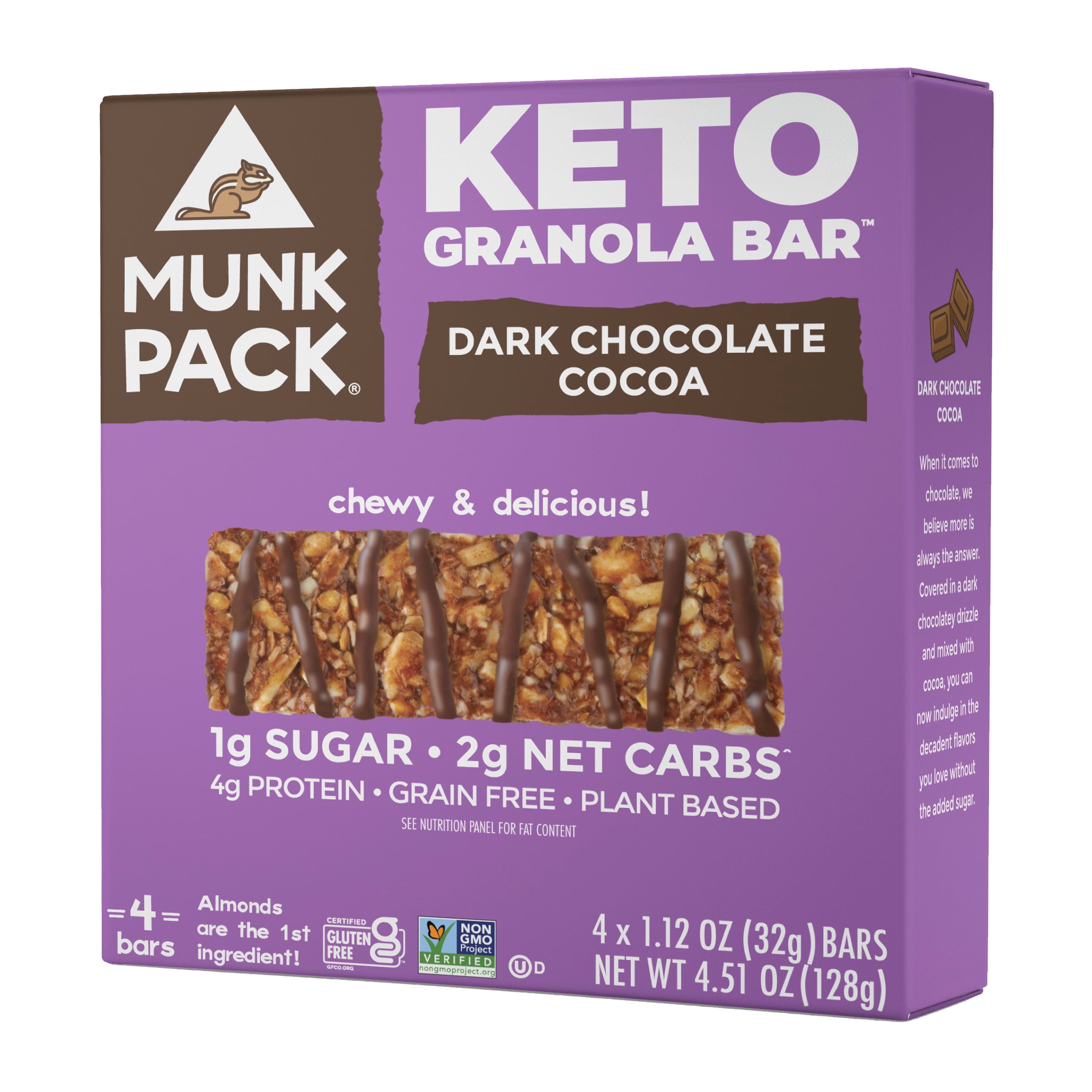 Munk Pack Keto Granola Bar, Dark Chocolate Cocoa, GlutenFree, Shelf