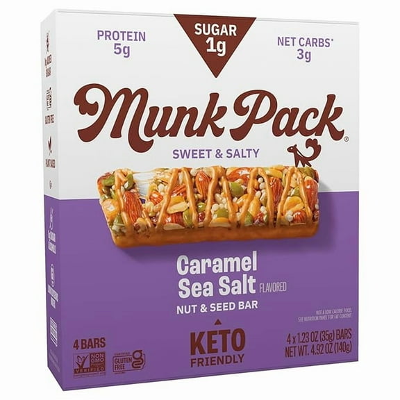 Munk Pack Keto Nut & Seed Bar, Caramel Sea Salt, 4 Count 1.23 oz ( Pack of 2 )
