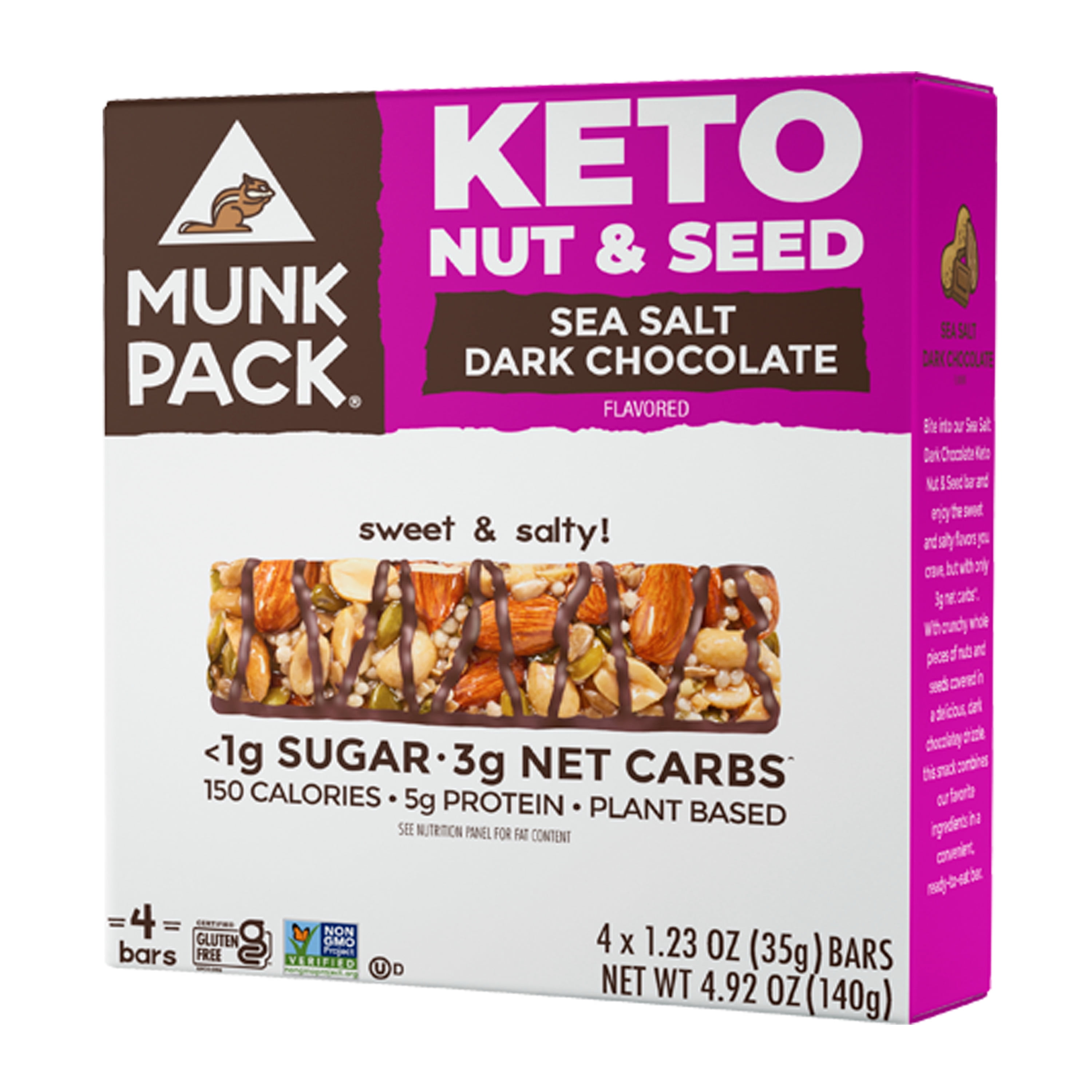 Munk Pack Keto Nut and Seed Bar, Sea Salt Dark Chocolate, 4 Ct Box
