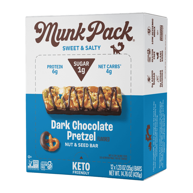 Munk Pack Nut & Seed Bar Gluten Free Keto Dark Chocolate Pretzel 12