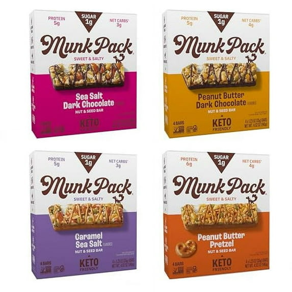 Munk Pack Nut & .. Seed Bar Variety Pack .. | 1g Sugar, Low .. Carb & Keto, 5g .. Protein | Gluten Free, .. Plant Based, Zero Added .. Sugar | Sweet & .. Salty Breakfast & Snack .. Bars | 16 Count